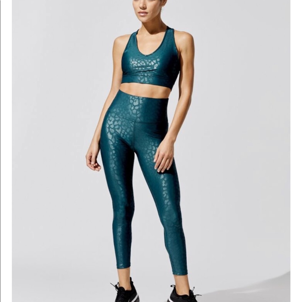 Nearly new Carbon 38 Tamara Shine teal Leopard Leggings